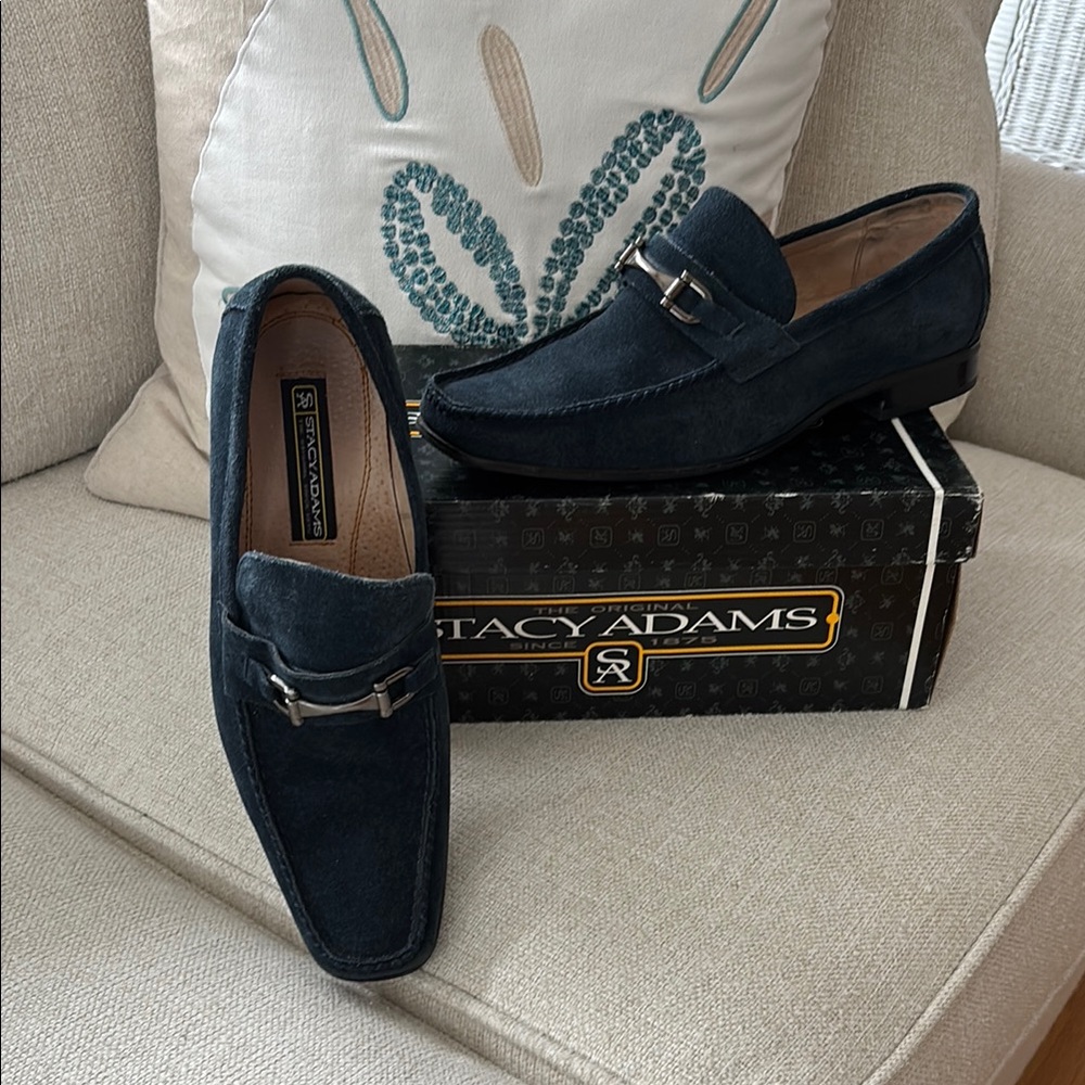 Stacy Adams Blue Suede Loafers with Silver Horsebit
